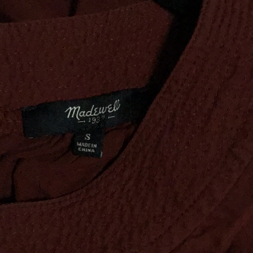 Madewell Red Flutter Sleeve Blouse with Pleated Bib Collar - Picture 2 of 3